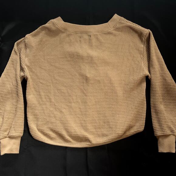 Madewell Women’s Waffle Knit V-Neck Top Brown Size Small Long Sleeve Pullover - Picture 5 of 8